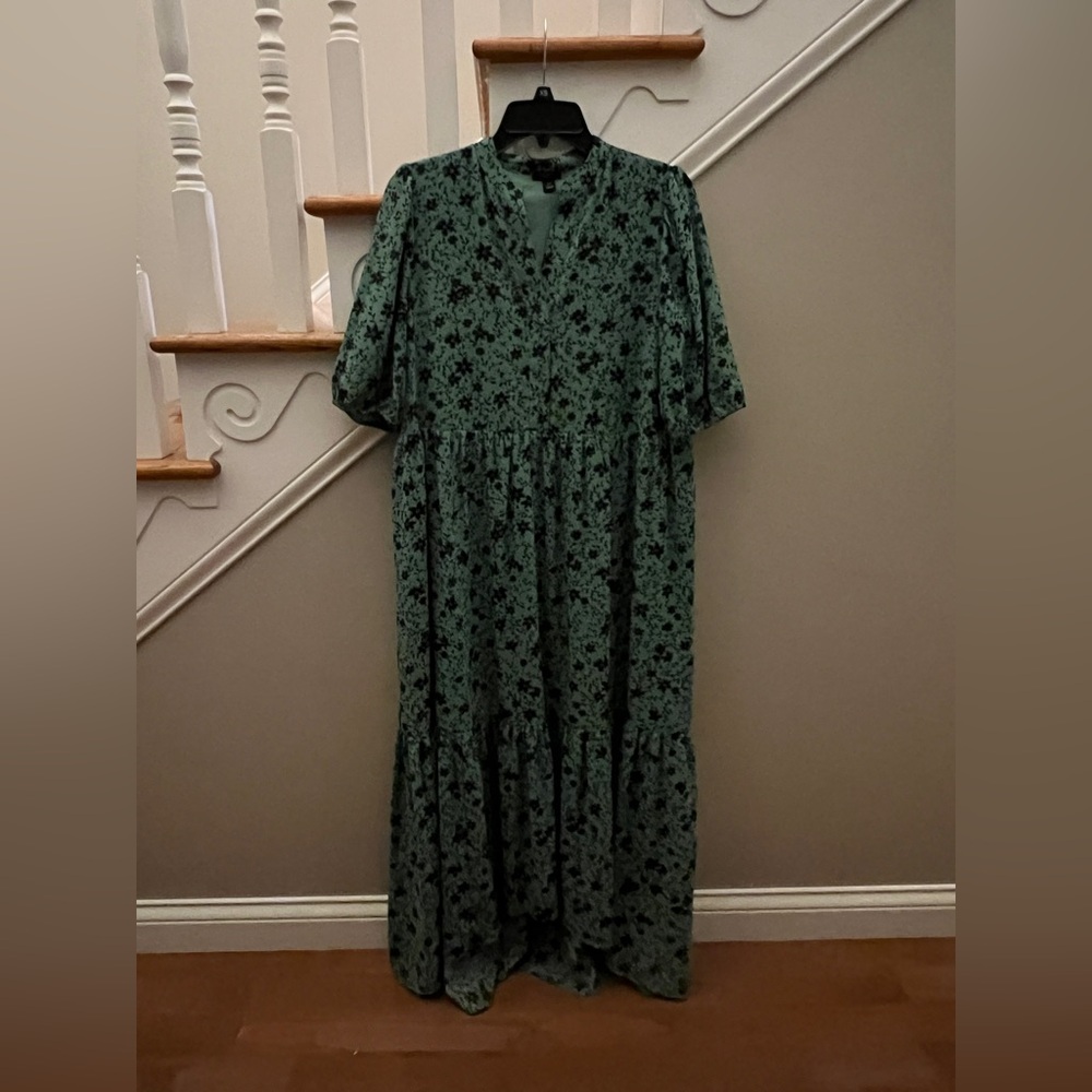 Ann Taylor Floral Green Maxi Petite Dress
